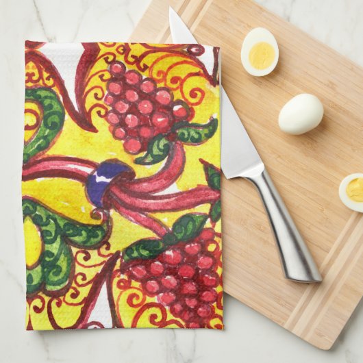 手描き:フローラ装飾品エレガンス。 キッチンタオル (四つ折り)