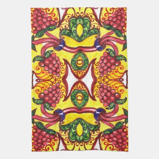 手描き:フローラ装飾品エレガンス。 キッチンタオル (縦)