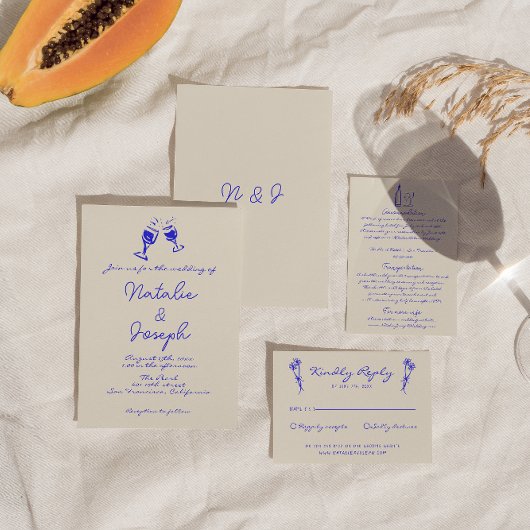 手描き レトロ かわいい ユニーク 結婚式 招待状