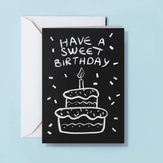 手描き ロゴ シンプル ケーキ モノクロ 誕生日 カード
