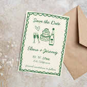 手描き ヴィンテージ カラフル グリーン ウェディング セーブザデート