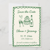 手描き ヴィンテージ カラフル グリーン ウェディング セーブザデート (正面)