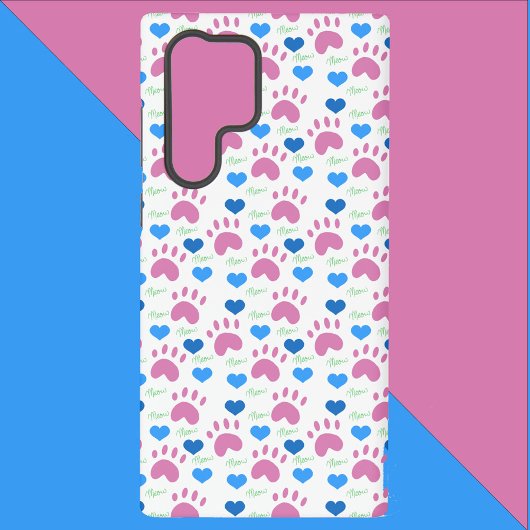 手描き 猫の足跡 ハート ニャー ピンク ブルー グリーン SAMSUNG GALAXYケース