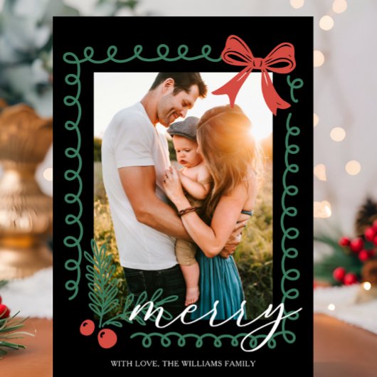 手描き 黒 赤 緑 メリークリスマス シーズンカード