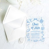 手描き ２０２６年卒業  青い卒業パーティー アクリル招待状