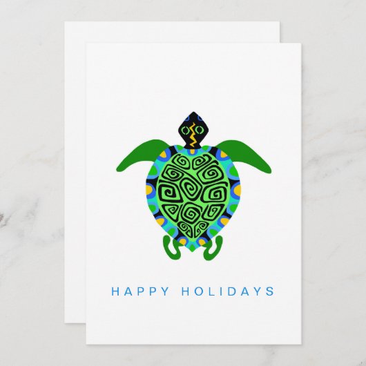 手描き – Sea TURTLE – 海洋野生生物 – 海 シーズンカード (正面/裏面)