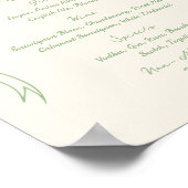 手描きQuriky Bow Greenのバードリンク結婚メニュー ポスター (角)