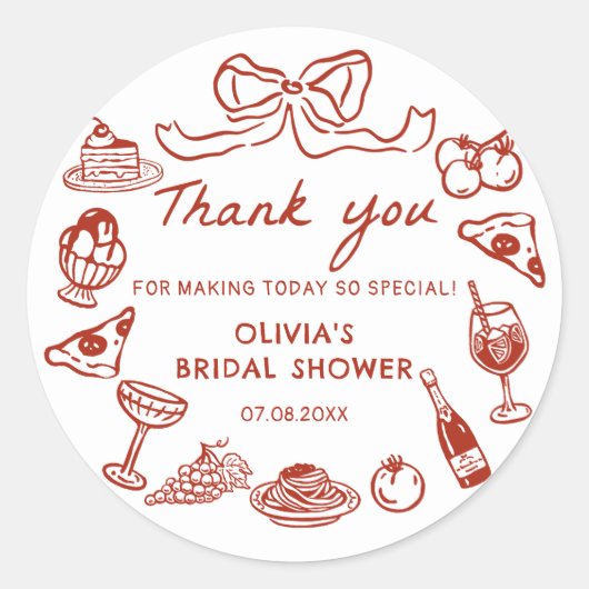 手描イタリアンきピザパスタブライダルシャワー ラウンドシール (正面)