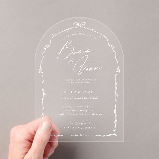 手描エレガントきシックな弓とリボンアーチズ結婚ス アクリル招待状 (インサイチュ (ポータブル))