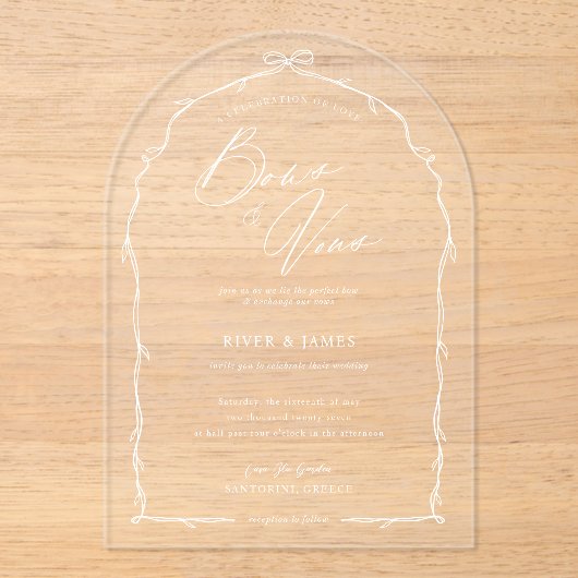 手描エレガントきシックな弓とリボンアーチズ結婚ス アクリル招待状 (正面)