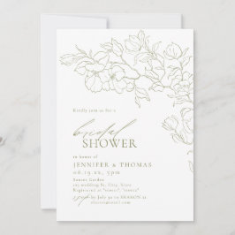 手描エレガントきフローラセージ緑ブライダルシャワー 招待状
