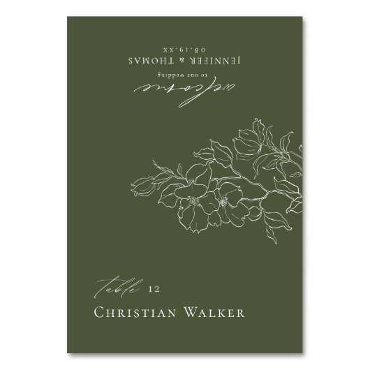手描エレガントきフローラセージ緑座席表 テーブルナンバー (正面)