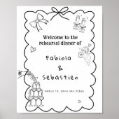 手描エレガントきリハーサルのディナーウェルカムサイン ポスター (正面)