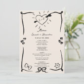 手描エレガントきレトロブラック結婚のメニュー 招待状 (スタンド正面)