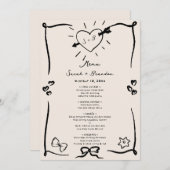 手描エレガントきレトロブラック結婚のメニュー 招待状 (正面/裏面)