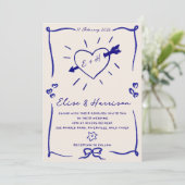 手描エレガントきレトロブルー結婚式招待状 招待状 (スタンド正面)