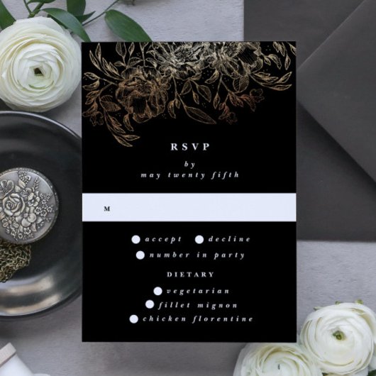 手描エレガントき植物モノグラ結婚ム 出欠カード