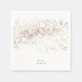 手描エレガントき植物箔モノグラム結婚ズ スタンダードカクテルナプキン