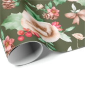 手描エレガントき赤緑花柄 ラッピングペーパー (ロールコーナー)