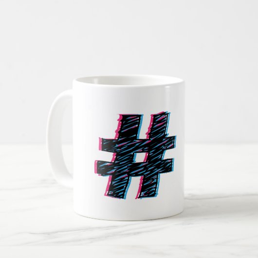 手描カッコいいき3D効果のハッシュタグ記号 コーヒーマグカップ (正面左)