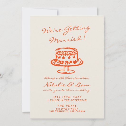 手描カラフルきのケーキレトロを全部に結婚入れて 招待状 (正面)