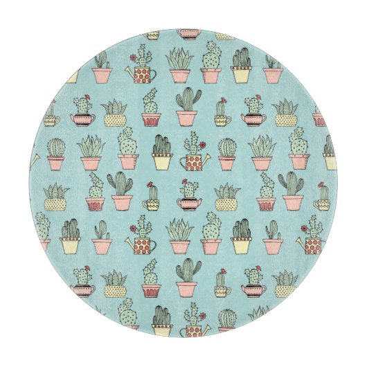 手描カラフルきの可愛いサボテンスタイル カッティングボード (正面)