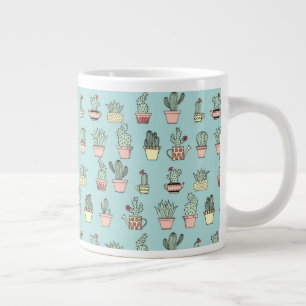 手描カラフルきの可愛いサボテンスタイル ジャンボコーヒーマグカップ