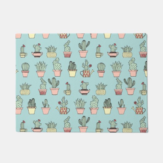 手描カラフルきの可愛いサボテンスタイル ドアマット (正面)