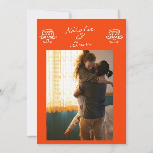 手描カラフルきケーキレトロ写真おもしろい結婚 招待状 (裏面)