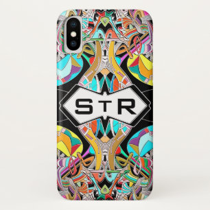 手描カラフルき抽象芸術Iモノグラムイニシャル iPhone X ケース