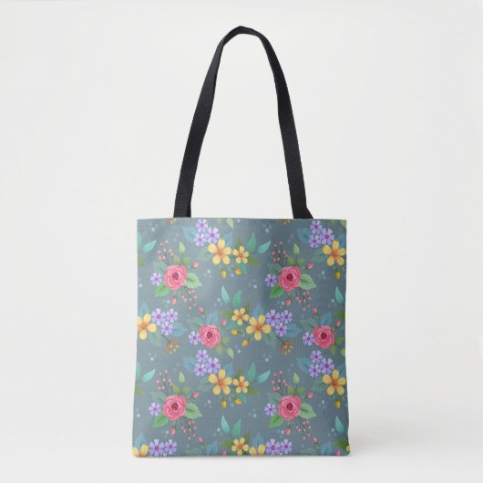 手描カラフルき花柄ヴィンテージデザイン トートバッグ (正面)