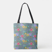 手描カラフルき花柄ヴィンテージデザイン トートバッグ (裏面)