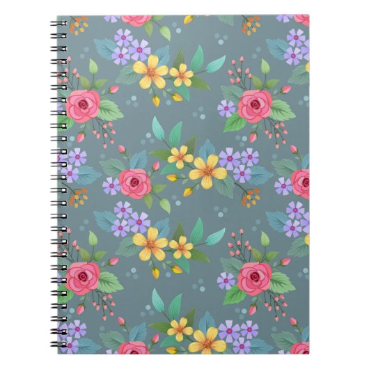 手描カラフルき花柄ヴィンテージデザイン ノートブック (正面)