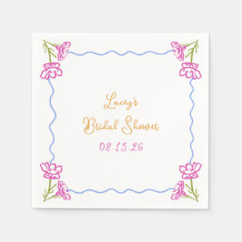 手描パーソナライズされたきシックフローラブライダルシャワー スタンダードカクテルナプキン