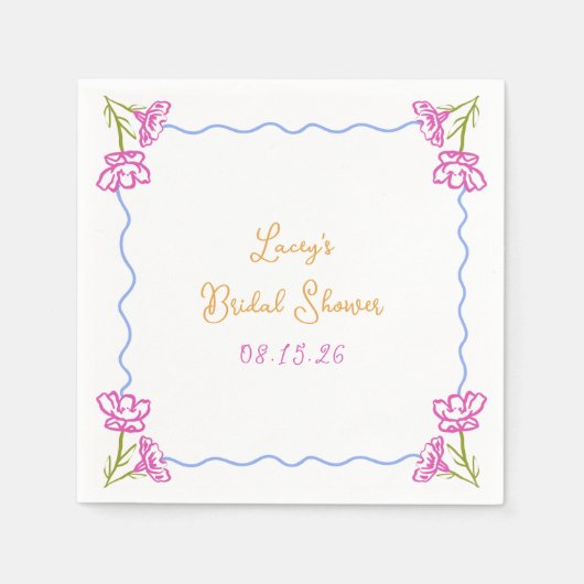 手描パーソナライズされたきシックフローラブライダルシャワー スタンダードカクテルナプキン (正面)