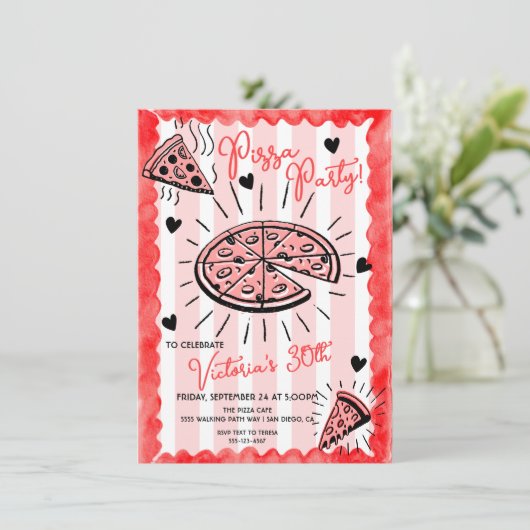 手描ファンキーきピザパーティー誕生日 招待状 (スタンド正面)