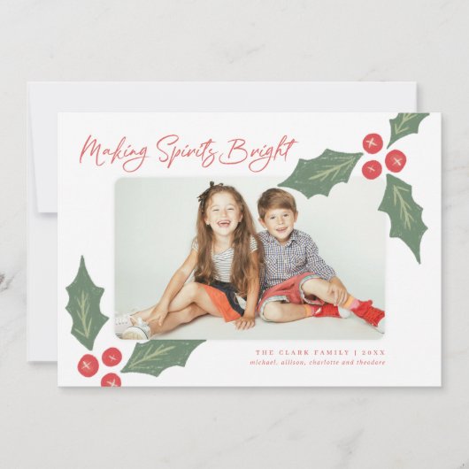 手描モダンきのヒイラギの実の写真立て シーズンカード (正面)