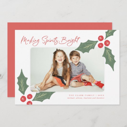 手描モダンきのヒイラギの実の写真立て シーズンカード (正面/裏面)