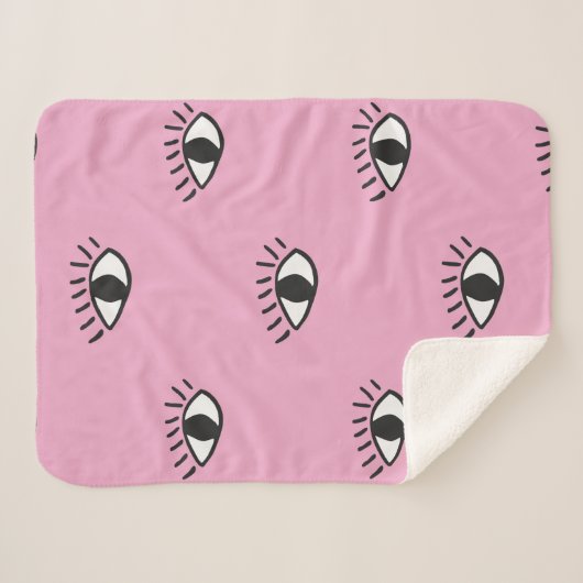 手描モダンきの瞳をぴっと描いたシームレスな模様 シェルパブランケット (正面(横))