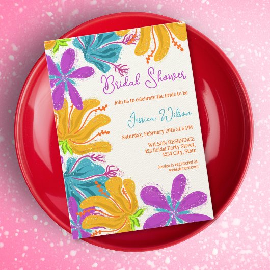 手描モダンきカラフル野花 招待状