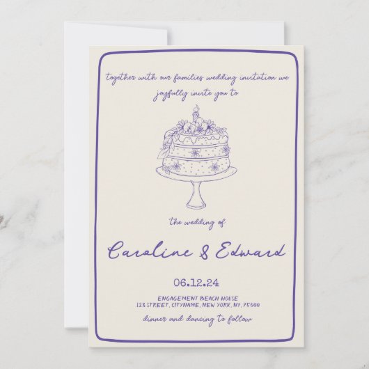 手描モダンきケーキレトロボホ結婚の 招待状 (正面)