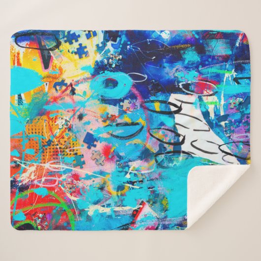 手描モダンき数々の混色メディアアートc シェルパブランケット (正面(横))