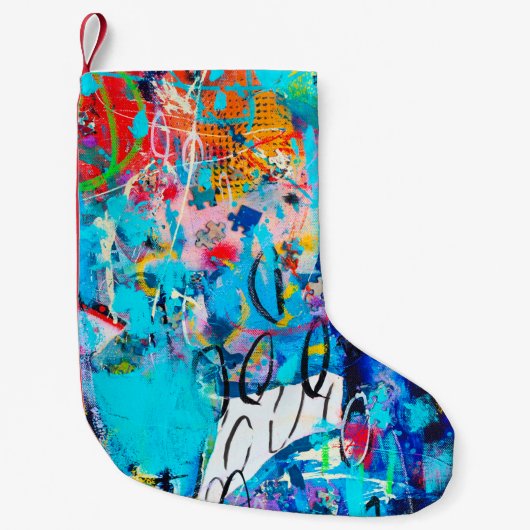 手描モダンき数々の混色メディアアートc スモールクリスマスストッキング (正面)