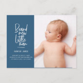 手描モダンき男の赤ちゃん出産の告知 シーズンポストカード (正面)