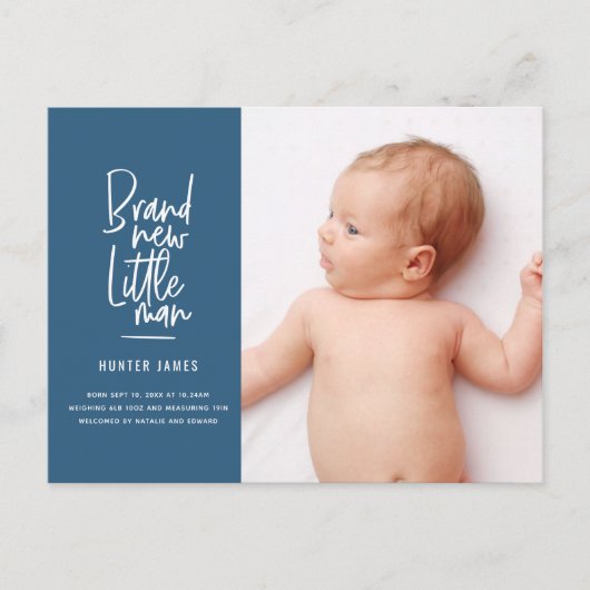 手描モダンき男の赤ちゃん出産の告知 シーズンポストカード (正面)