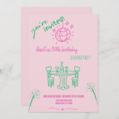 手描モダンき誕生日ディナーパーティの招待状 招待状 (正面/裏面)