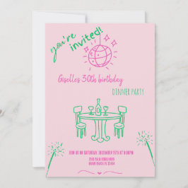 手描モダンき誕生日ディナーパーティの招待状 招待状