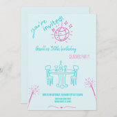 手描モダンき誕生日ディナーパーティの招待状 招待状 (正面/裏面)