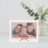 手描モダンき赤い弓1枚の写真 シーズンポストカード (スタンド正面)