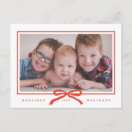 手描モダンき赤い弓1枚の写真 シーズンポストカード (正面)